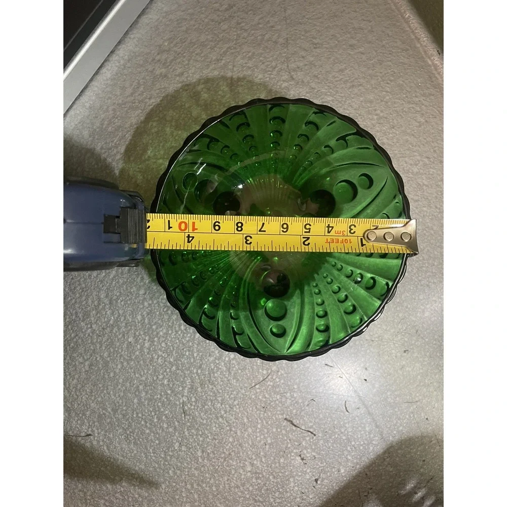 VINTAGE ANCHOR HOCKING EMERALD GREEN FOOTED DOT SMALL GLASS BOWL TRINKET(4.5
